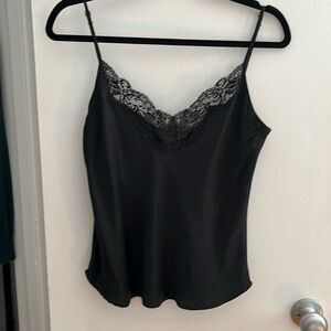 Vintage 100% silk black cami with lace details